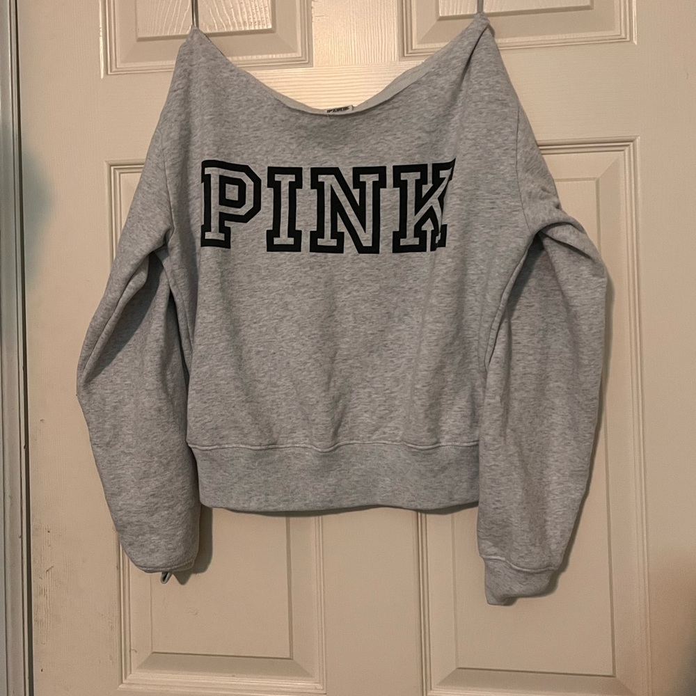 Pink off the shoulder grey long sleeve size S